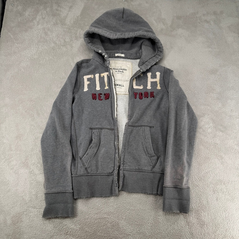 Abercrombie & Fitch Mens Full Zip Hoodie Small Gray Preowned Broken Zip